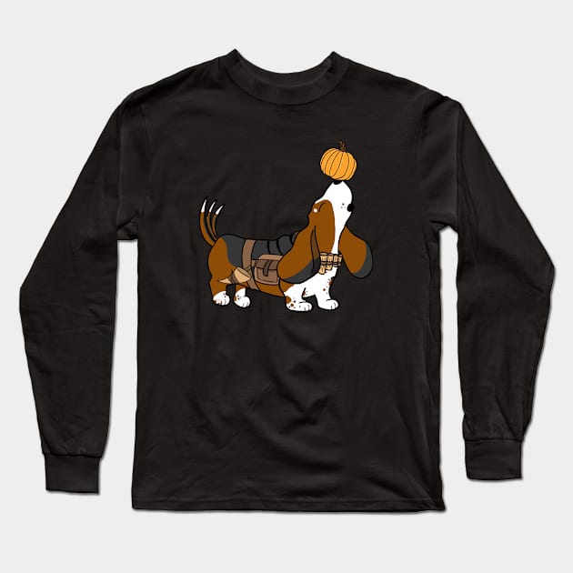 Pumpkin Basset Hound Bard | DND Dogs | Fantasy Art Long Sleeve T-Shirt by Roll 4 Cuteness 